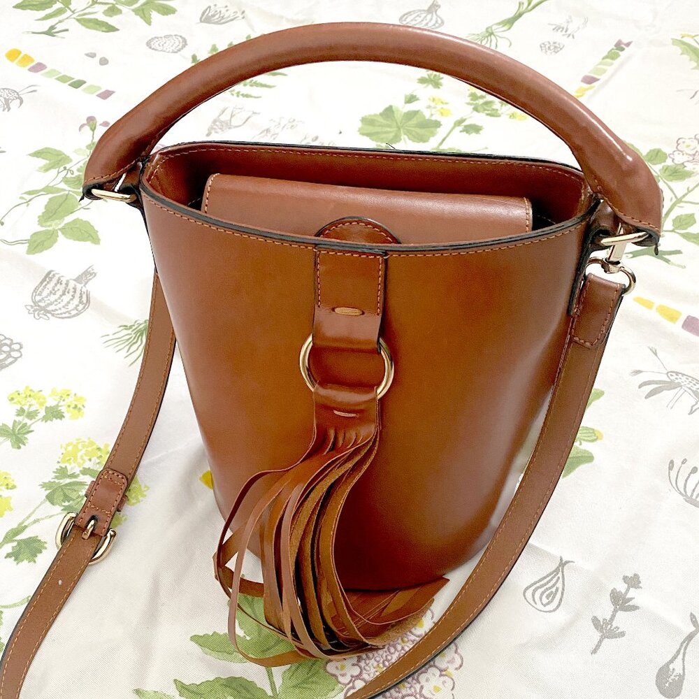 OTHER STORIES Brown Cognac Tassel Bucket Bag